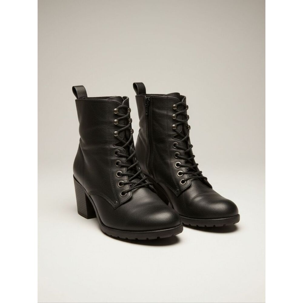 New Look Black Lace-Up Block Heel Ankle Boots